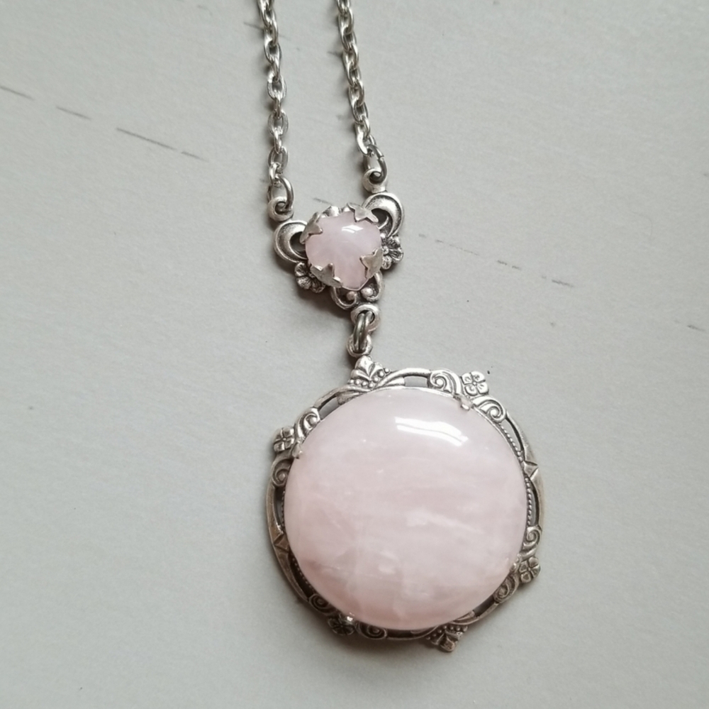 Pink Rose Quartz Silver necklace
